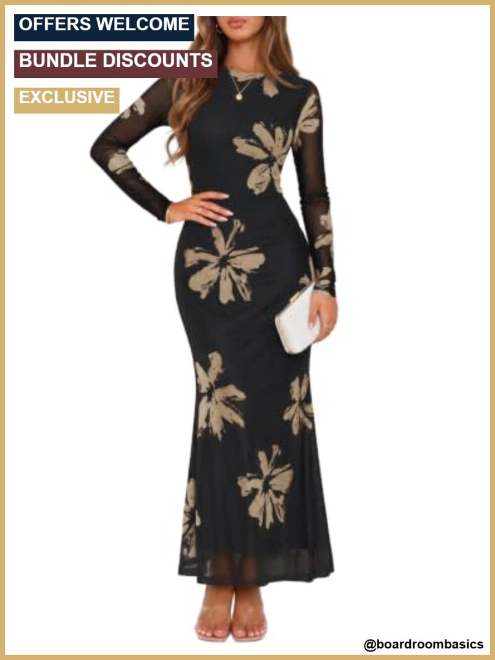 Floral Print Maxi Dress Long Sleeve Bodycon Formal Wedding Guest